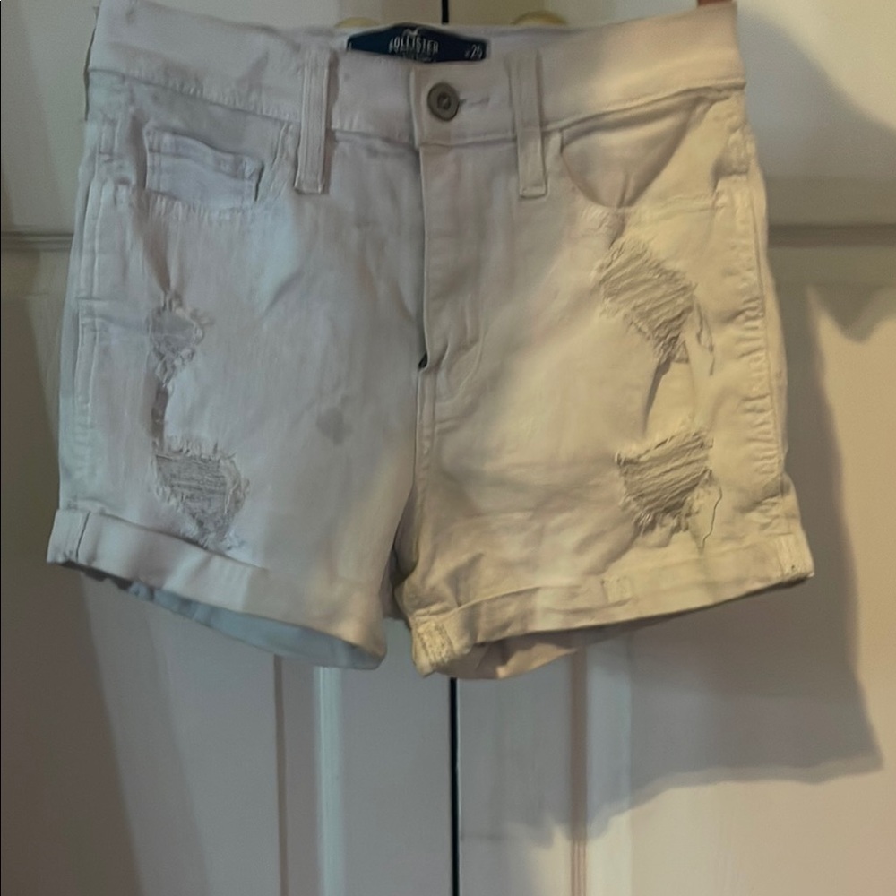 Hollister Cream Jean Shorts Distressed Cuffed
